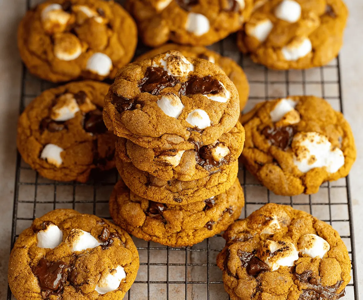 Delicious Pumpkin S'mores Cookies with gooey marshmallows, chocolate, and pumpkin spice, perfect for fall treats.