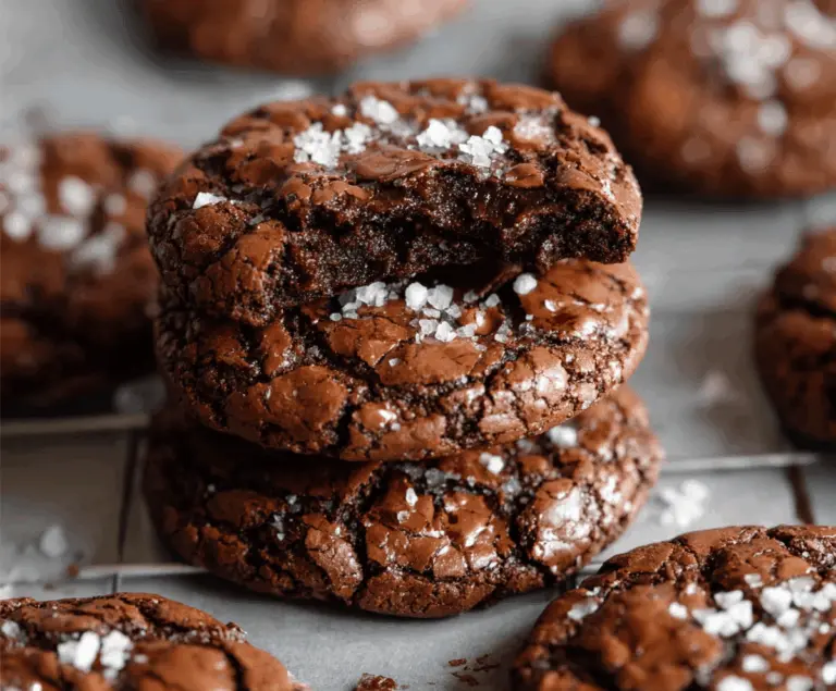 Delicious salted brownie cookies with cracked chocolate surface and a sprinkle of sea salt, perfect for dessert lovers