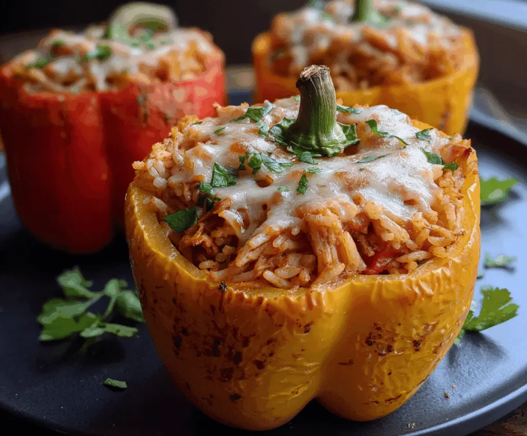 SHREDDED CHICKEN & RICE STUFFED PEPPERS (HALLOWEEN STYLE)