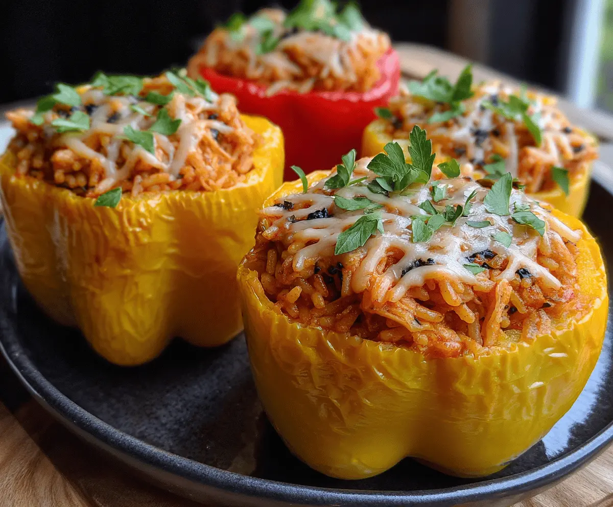 Halloween Shredded Chicken & Rice Stuffed Peppers Recipe