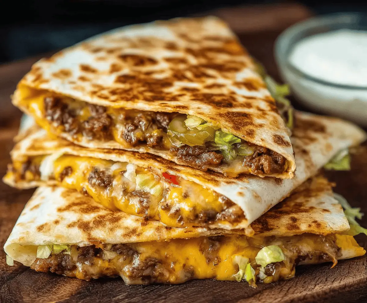 Delicious Smashburger Quesadillas with melted cheese, crispy tortillas, and flavorful fillings on a plate