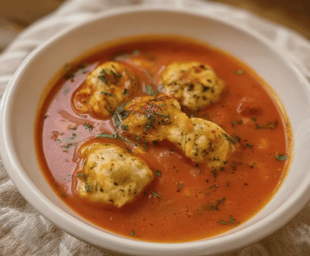 Tomato Soup with Cheese Dumplings