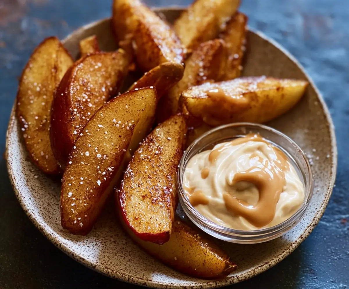 Crispy Air Fried Apple Wedges with Caramel Dip