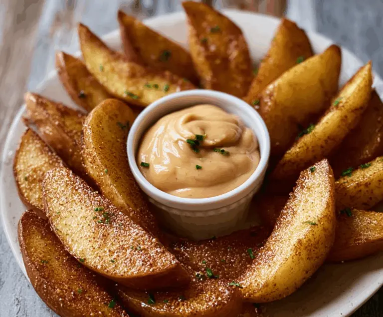 Delicious air fried apple wedges topped with caramel whipped cream for a sweet treat.