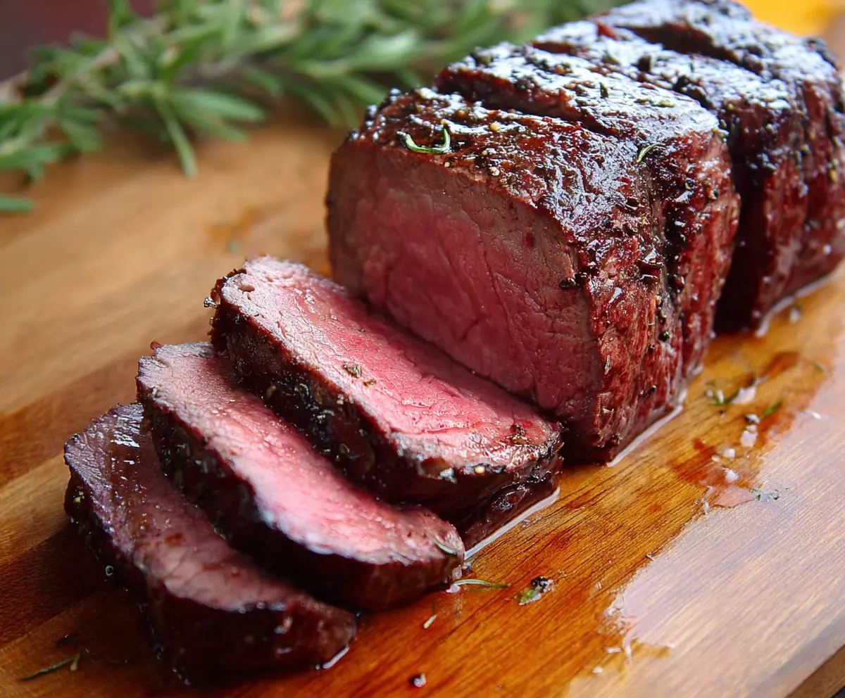 Delicious perfectly cooked beef tenderloin ready to serve for a special occasion.