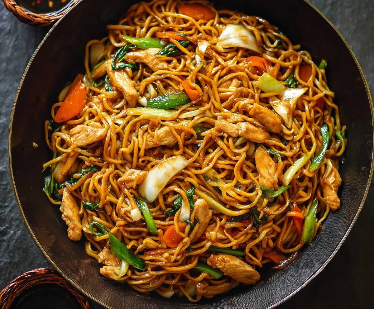 Delicious Chicken Chow Mein with stir-fried noodles, vegetables, and tender chicken pieces for a flavorful Asian-inspired meal.