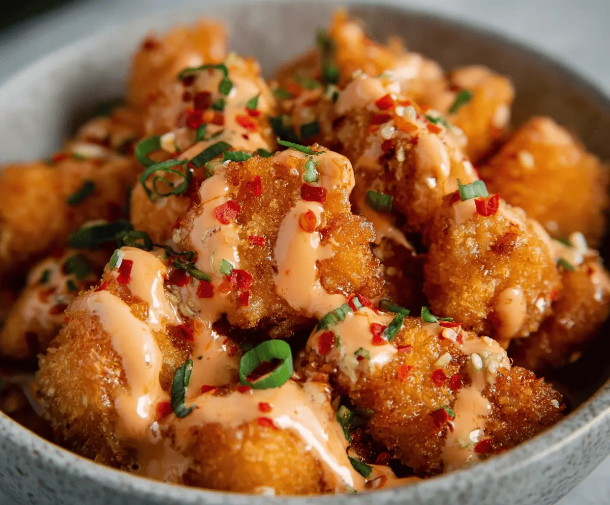 Delicious crispy Bang Bang chicken served with a flavorful sauce on a white plate.
