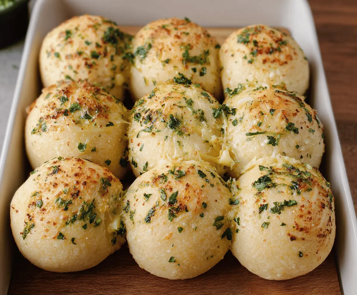 Freshly baked garlic bread rolls with golden crust and melted butter inside.