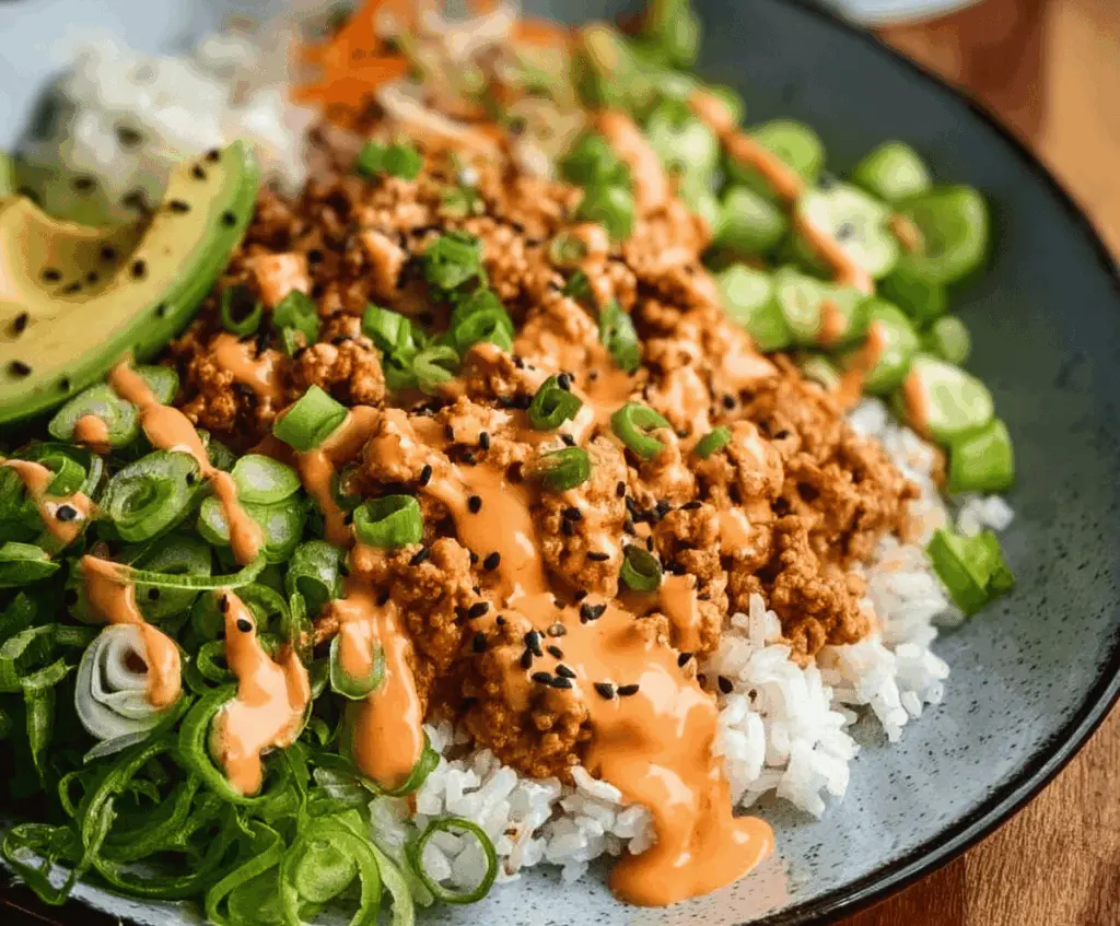 Ground Turkey Rice Bowls with Bang Bang Sauce