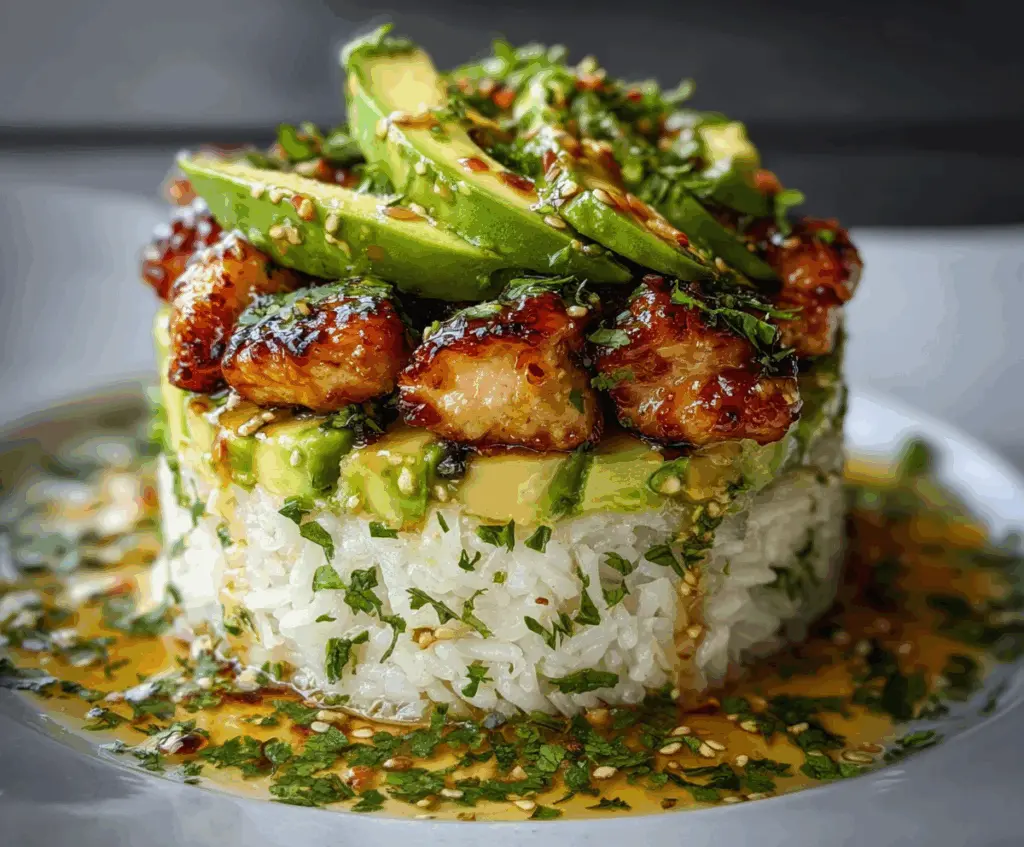 Honey Lime Chicken & Avocado Rice Stack