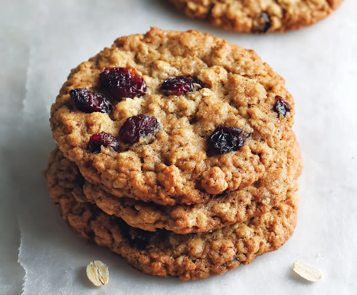 Golden brown oatmeal cookies fresh out of the oven, perfect for snacking.