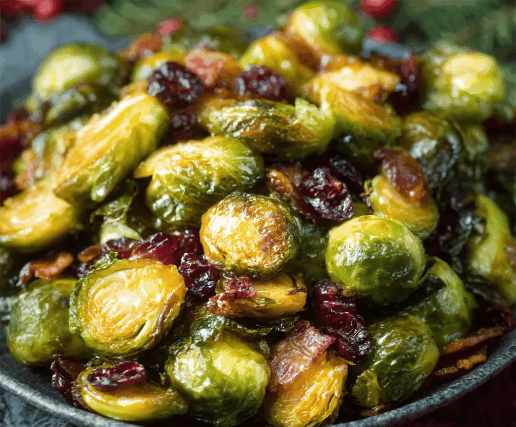 Orange Maple Glazed Brussels Sprouts with Cranberries