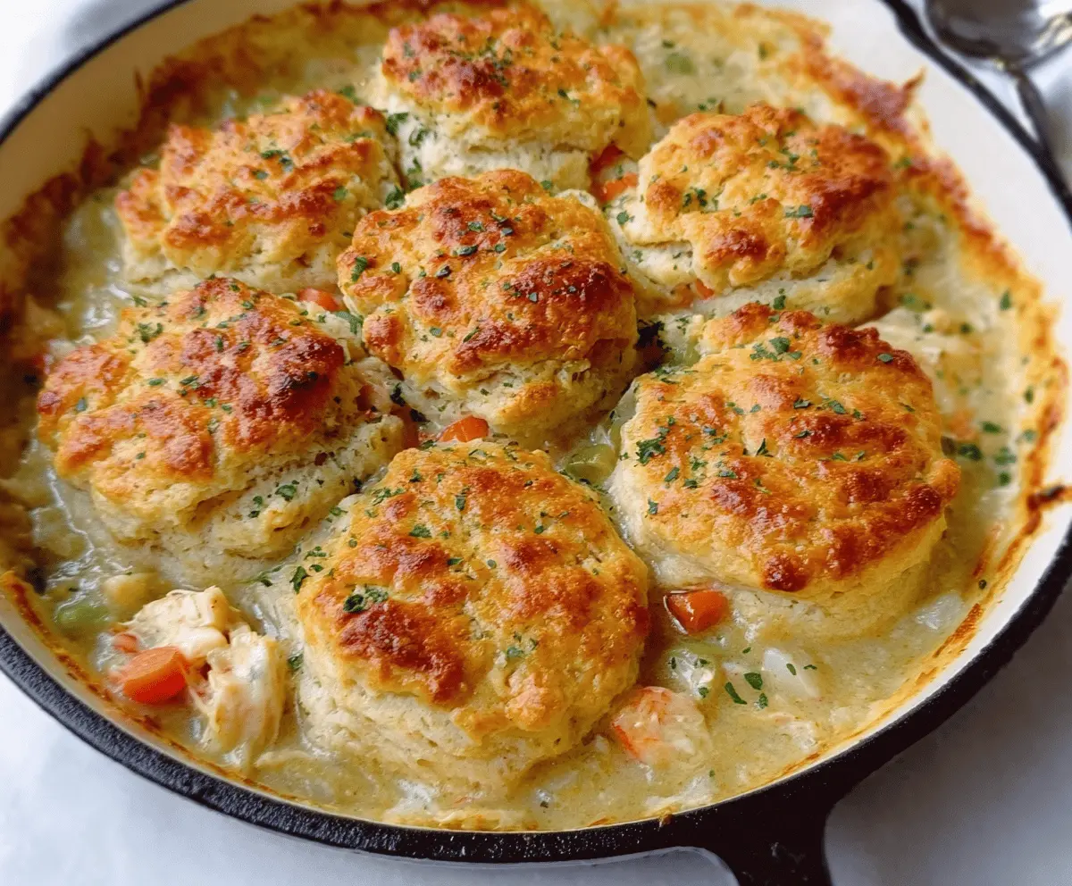 Delicious Red Lobster Biscuit Chicken Pot Pie served on a rustic plate with a golden crust.