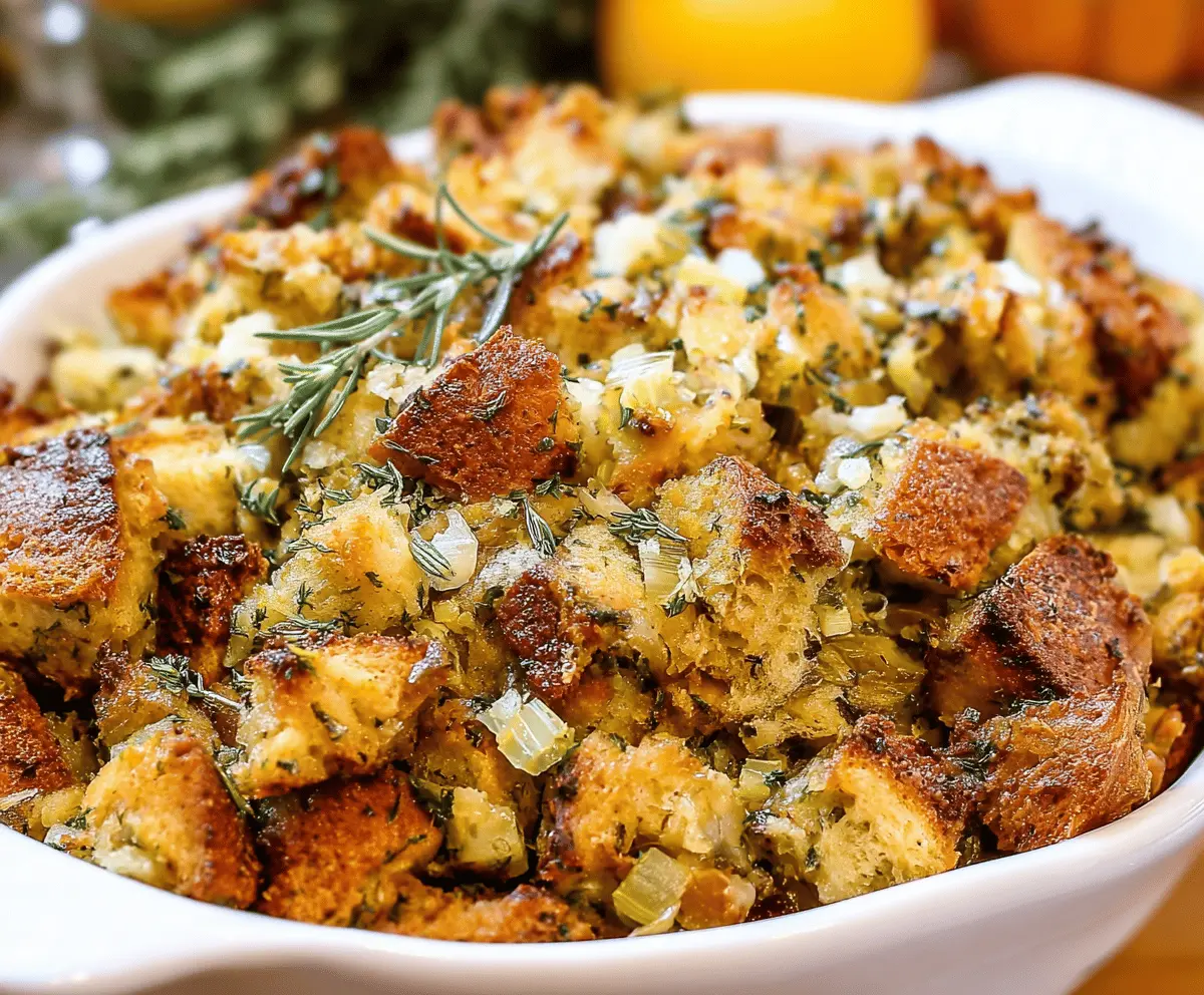 Delicious homemade stuffing recipe perfect for Thanksgiving dinner.