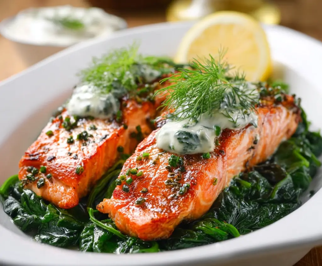 Baked Salmon With Spinach
