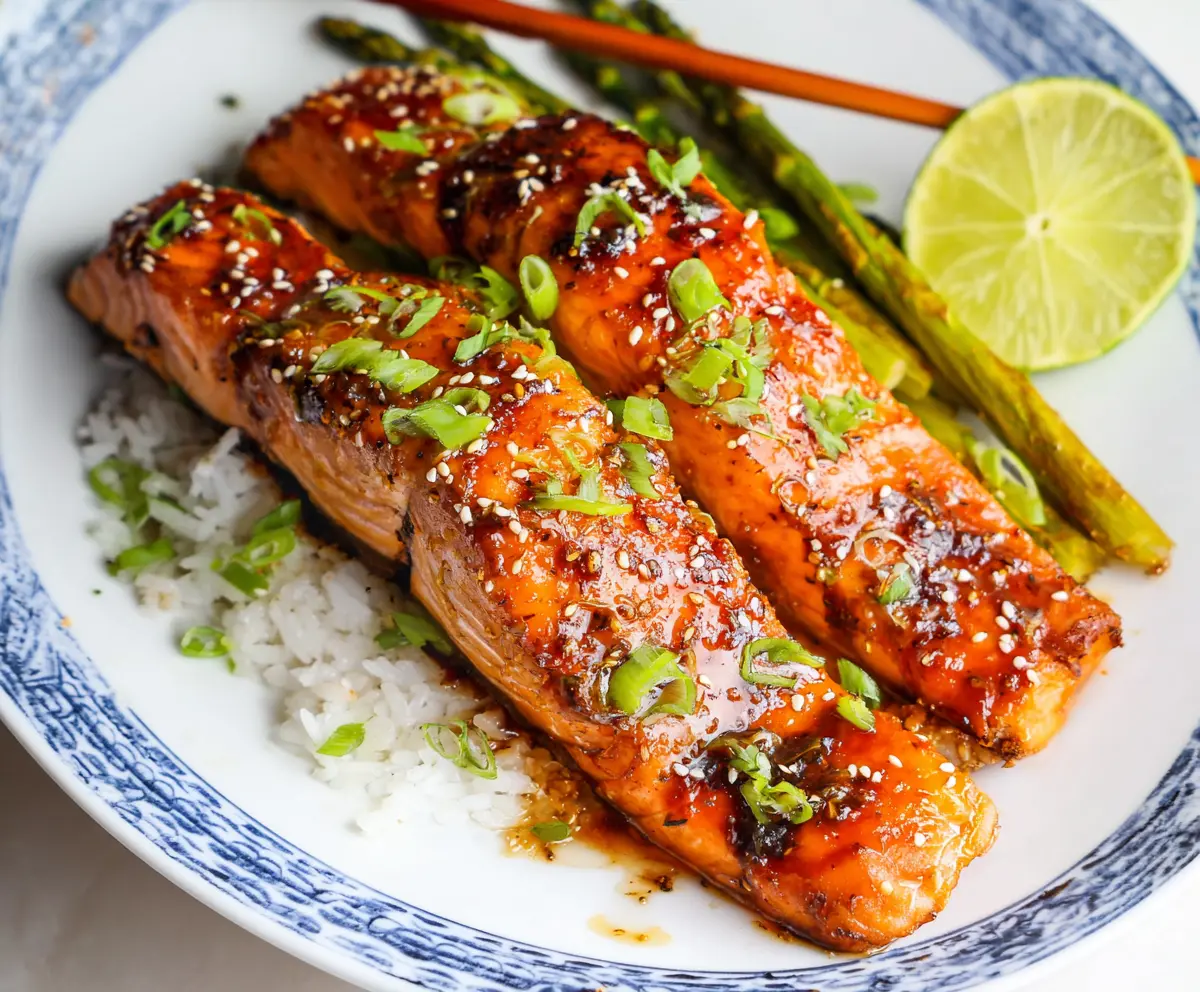 Delicious baked teriyaki salmon served with fresh vegetables for a healthy dinner