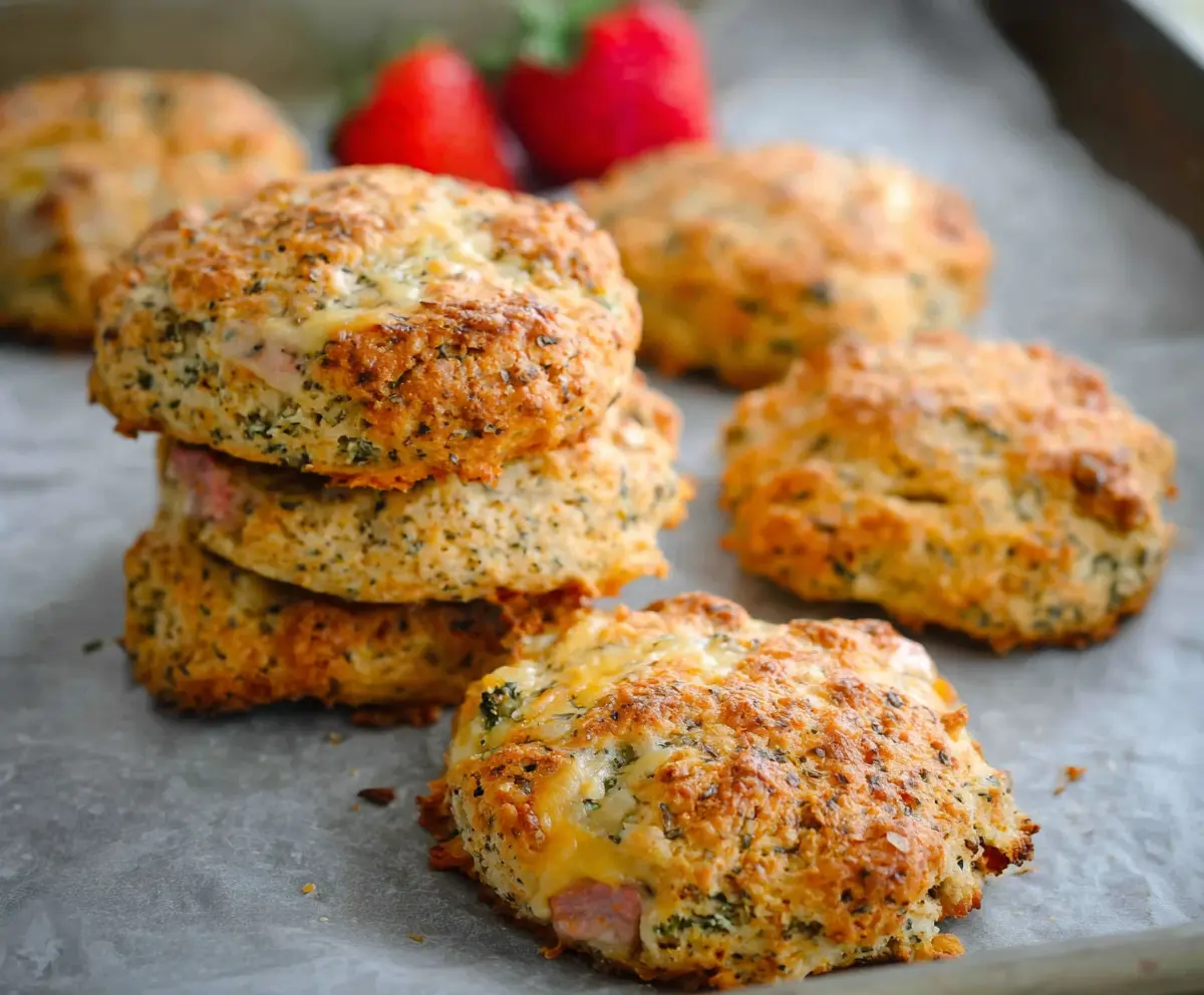 Homemade breakfast protein biscuits with 14g protein, perfect for a quick, freezer-friendly healthy snack.