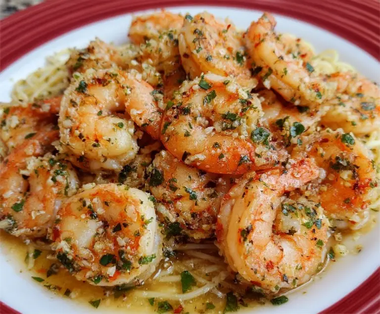 Delicious Red Lobster Shrimp Scampi served on a plate with lemon and herbs