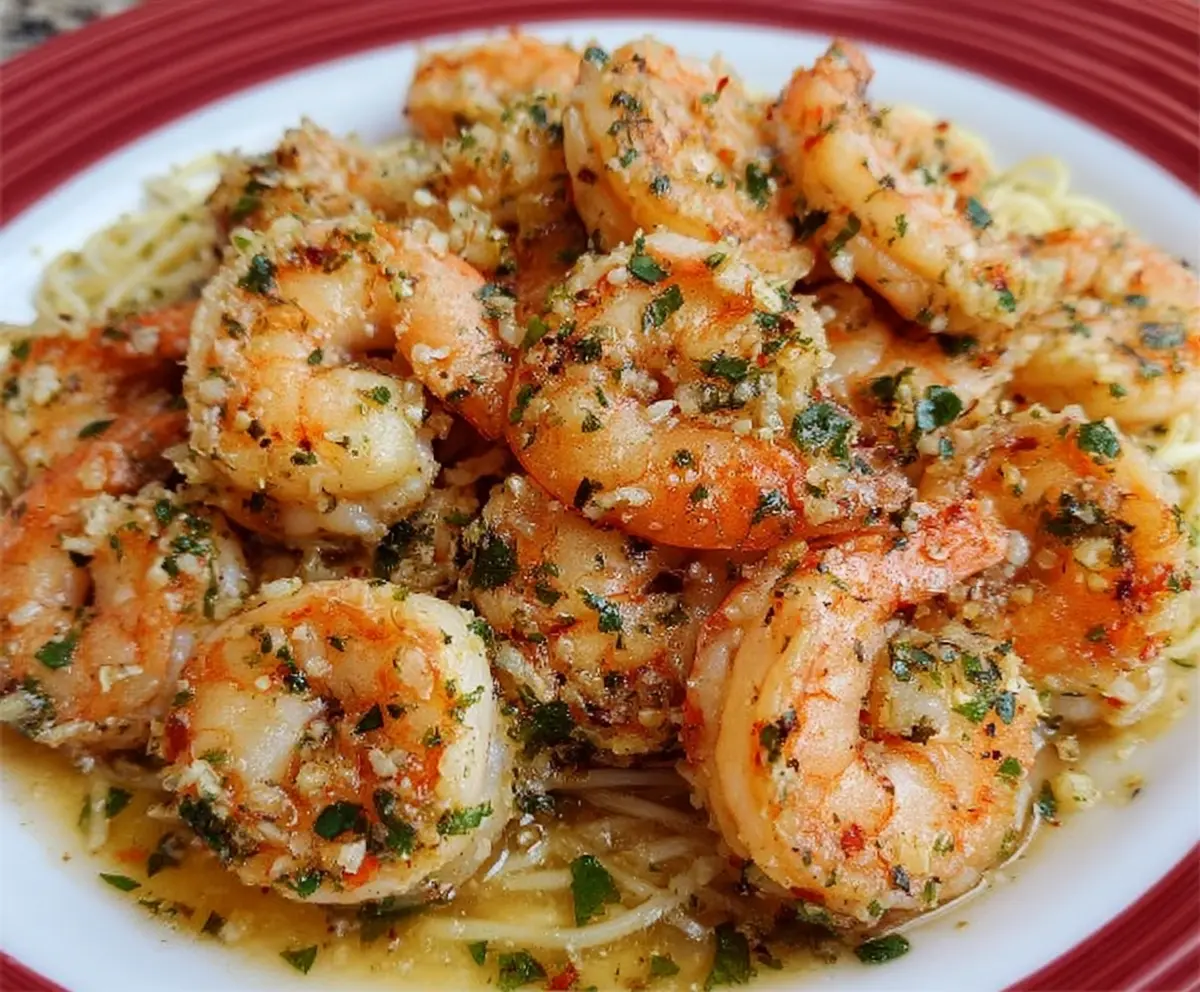 Delicious Red Lobster Shrimp Scampi served on a plate with lemon and herbs