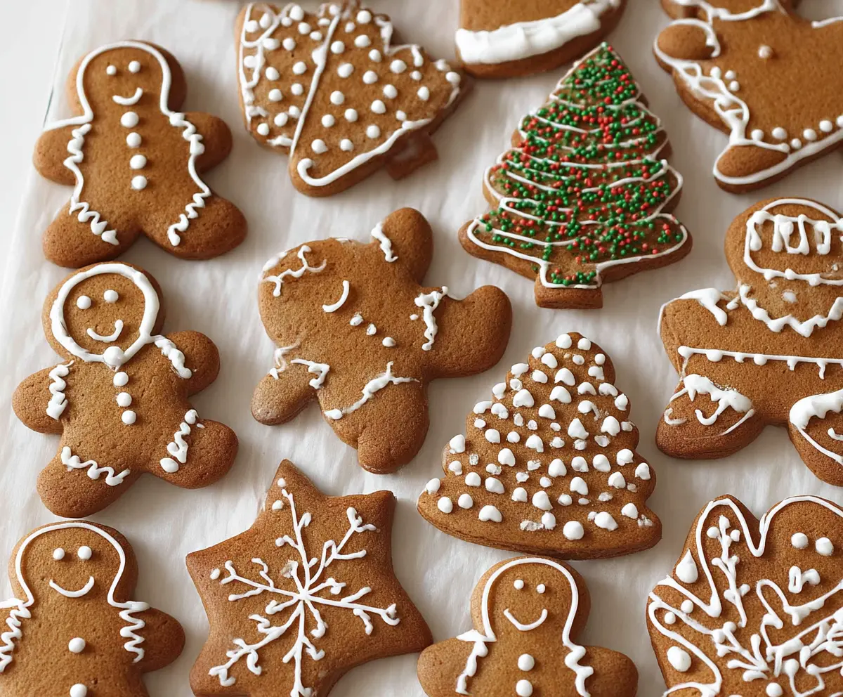 Delicious homemade gingerbread cookies decorated with icing and sprinkles on a festive platter