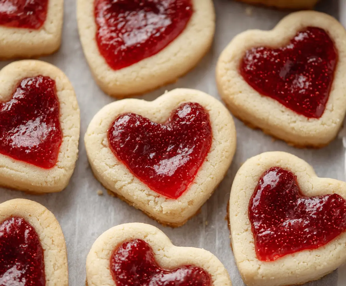 Delicious Heart Jam Valentine Cookies with red and pink icing for Valentine's Day