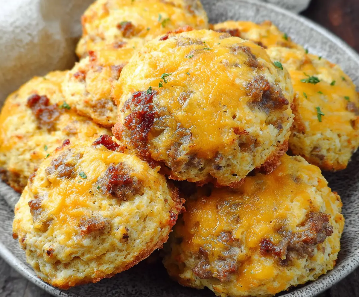 Delicious keto sausage and cheese biscuits, perfect for a low-carb breakfast.