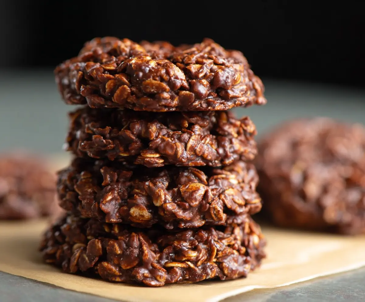Delicious no-bake cookies on a plate, perfect for quick and easy treats.