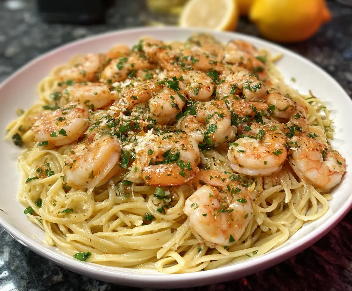 Delicious shrimp scampi served in a bowl with garlic and herbs for a perfect seafood meal.