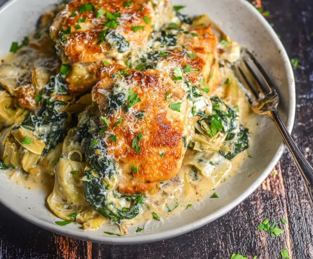 Spinach Artichoke Chicken Skillet Low Carb Dinner