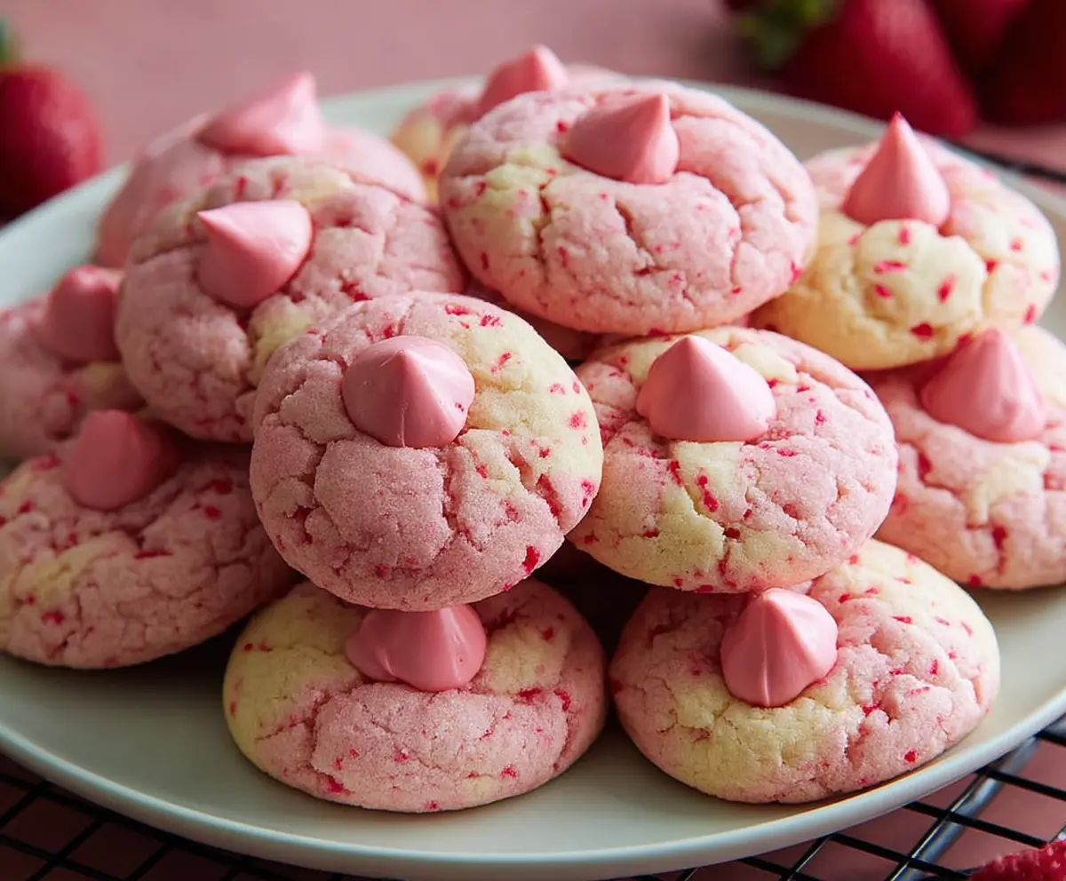 Delicious Strawberry Kiss Valentine Cookies with pink frosting and festive sprinkles for Valentine's Day
