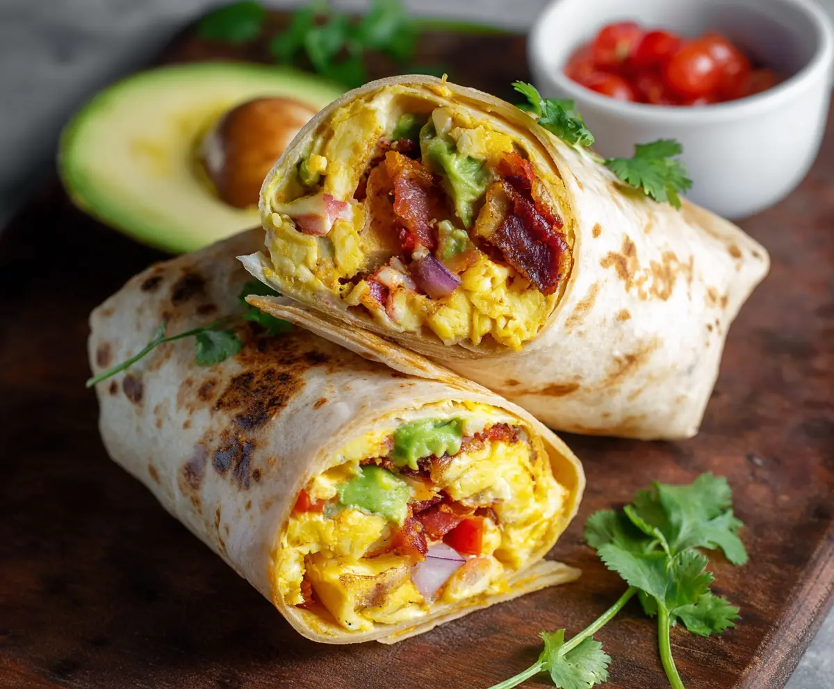 Healthy breakfast burritos packed with fresh ingredients and colorful vegetables.
