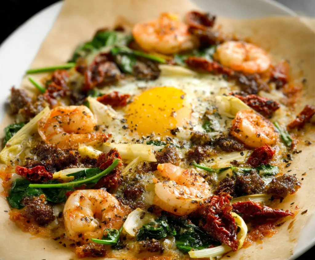Tuscan Shrimp with Spinach, Artichokes, Sun-Dried Tomatoes