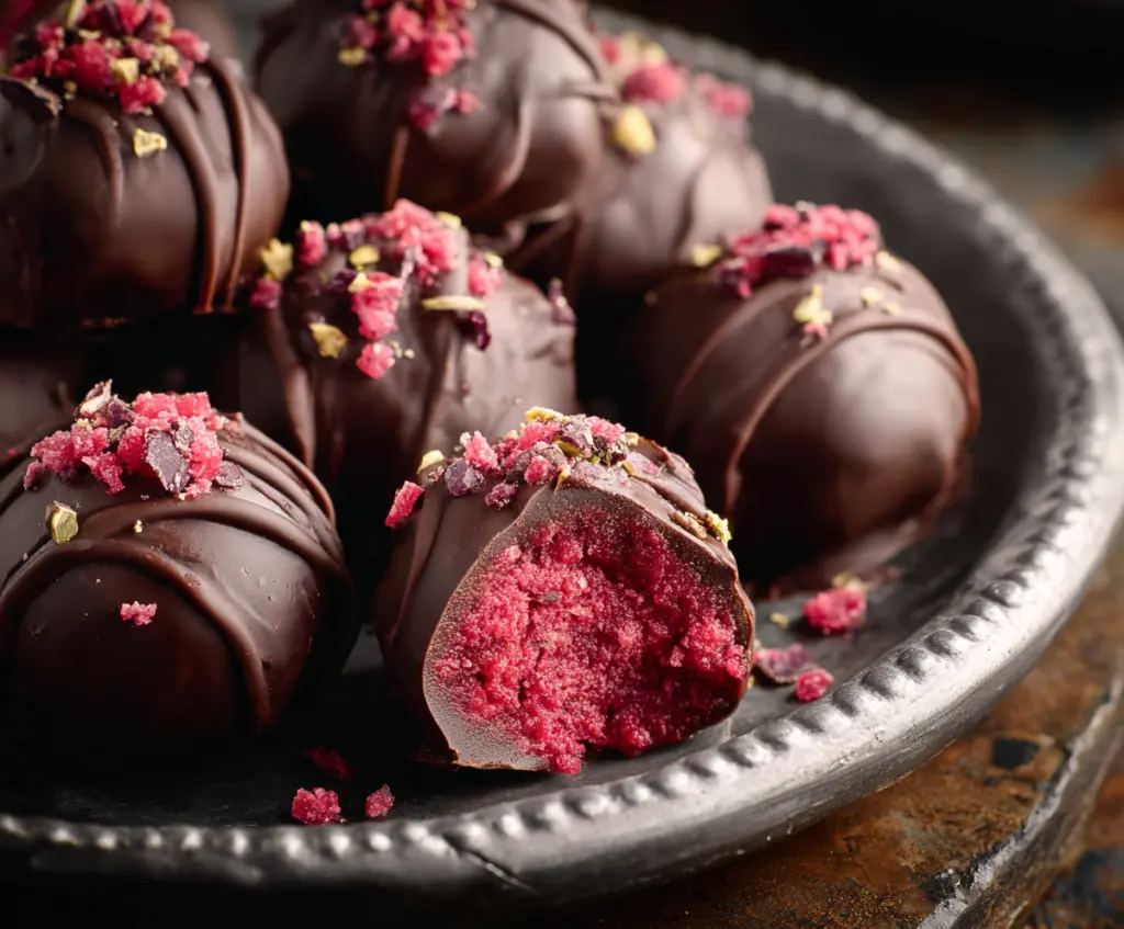 Chocolate Raspberry Truffles as valentines desserts