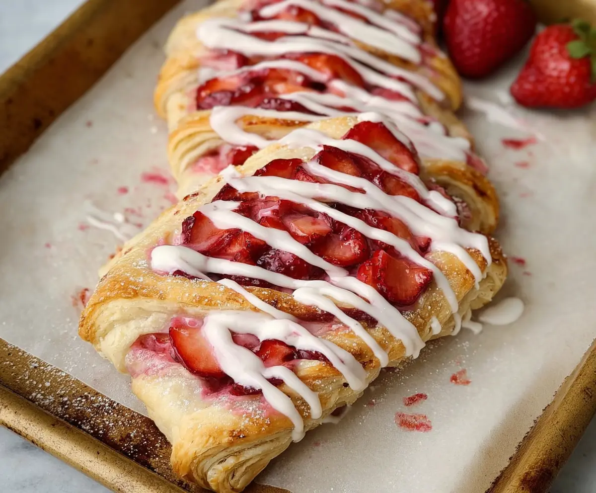 Delicious vegan strawberry cream Danish dessert, perfect for Valentine's Day celebrations.